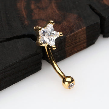 Detail View 1 of Golden Classic Star Sparkle Curved Barbell Ring-Clear Gem